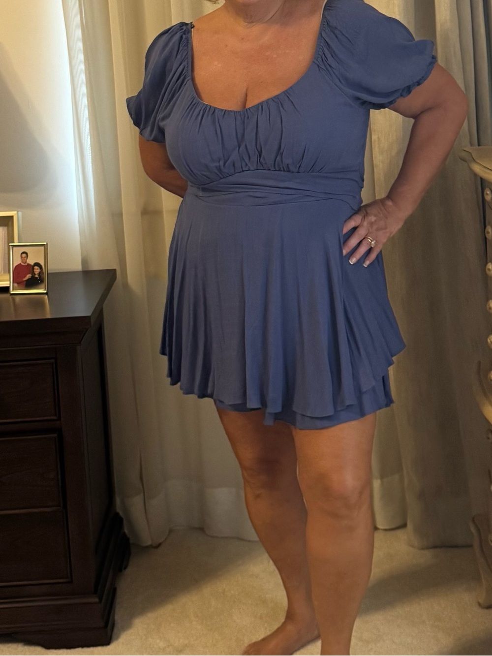 ARULA Slate Blue Short Sleeve Romper Dress